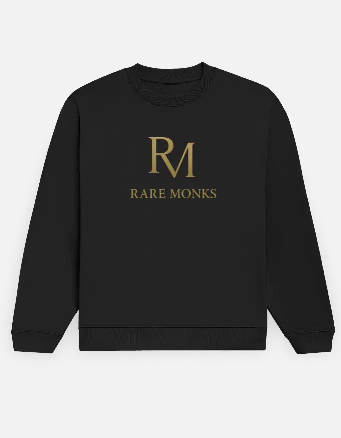 Rare Monks Premium Black Sweatshirt | Luxury Minimal Streetwear | RM Gold Logo (M)