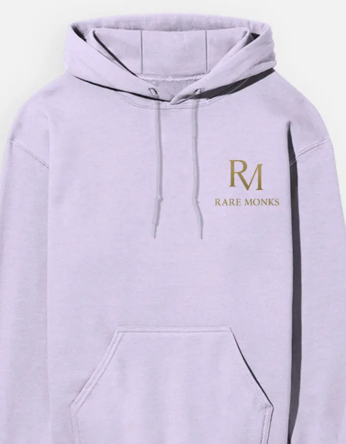 Rare Monks Lavender Hoodie | Minimal Luxury Streetwear | RM Gold Logo | Unisex Winter Hoodie (M)