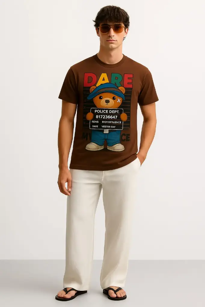Trendy Brown Graphic Printed Tee For Men