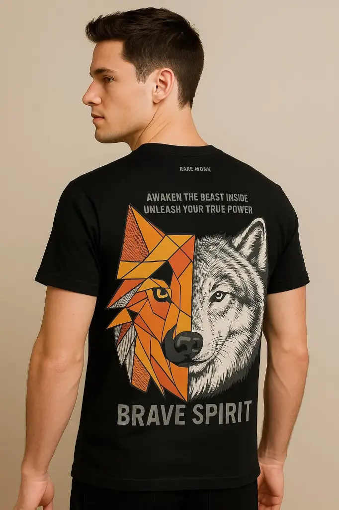 Men's Graphic T-shirt - Brave Spirit Wolf Print (M)