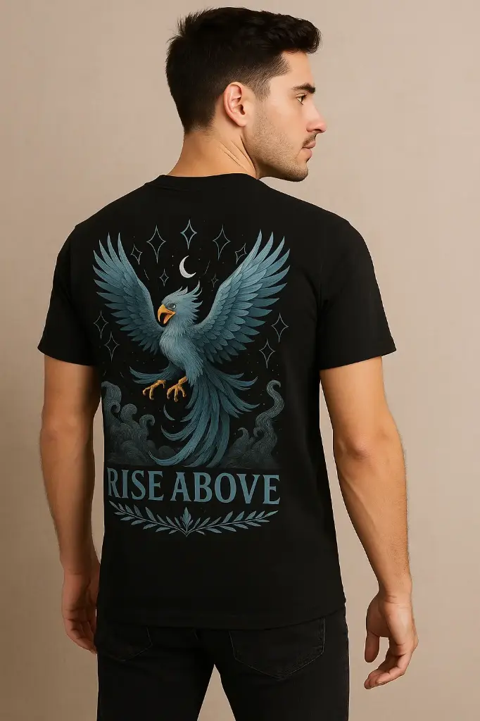 “Rise Above Eagle Graphic T-Shirt | Premium Black Motivational Streetwear Tee | Bold Oversized Back Print”